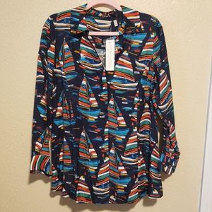 Soft Surroundings Womens Sail Away Top Sailboat Print‎ Size Medium Petite